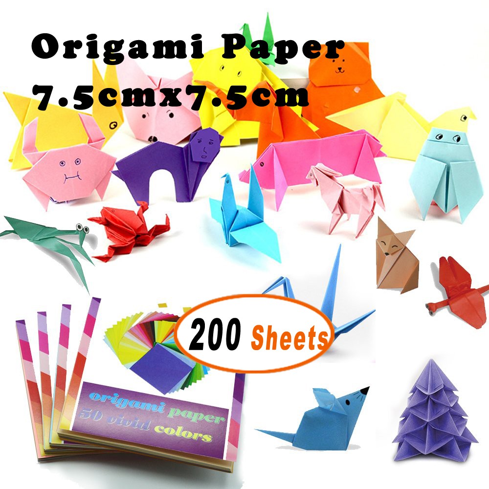 200 Sheets of Squared Coloured Paper Sheets For Origami and Paper Crafts 50 Different Bright Colours 