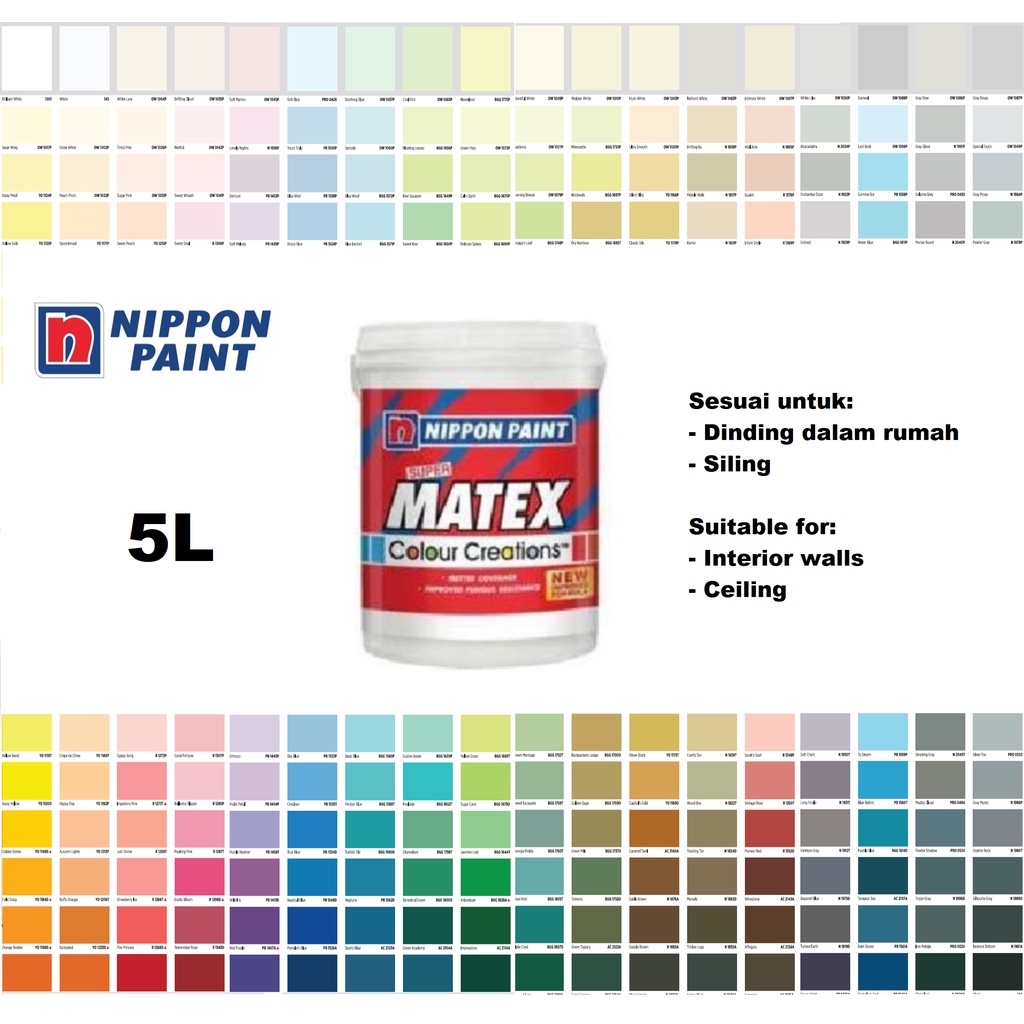 5L NIPPON Paint Super Matex Colour Creations Interior Wall (White/Putih/Colours) Shopee Malaysia