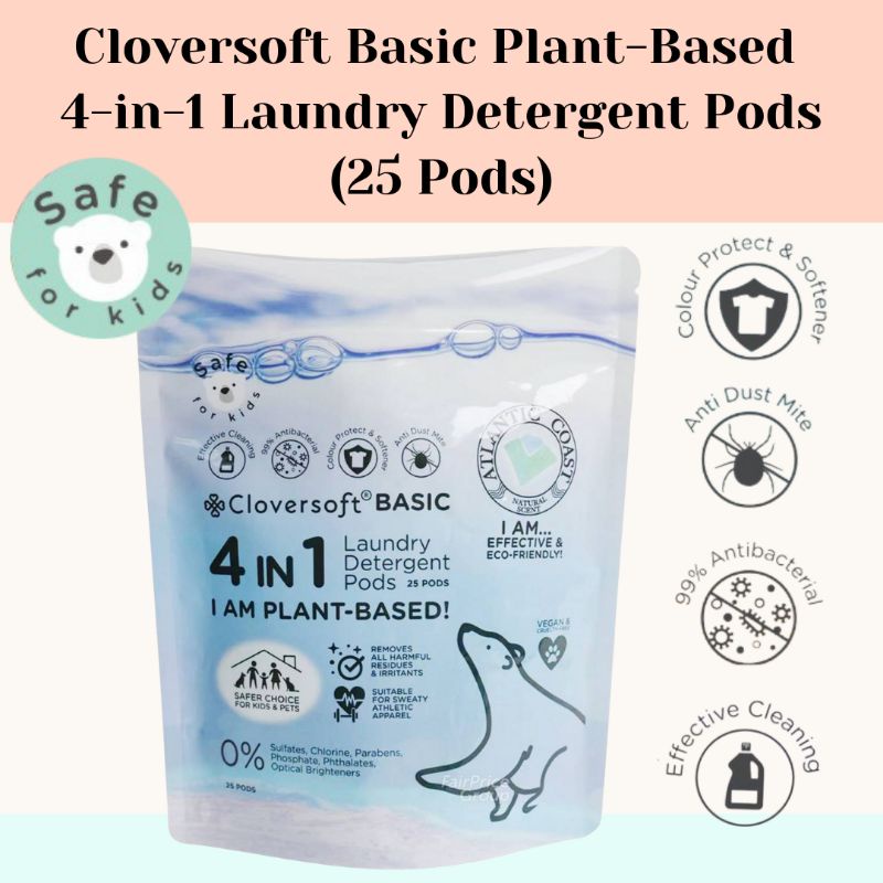 Cloversoft Basic Plant Based 4 in 1 Anti Dust Mite Laundry Pods (Atlantic Coast) 25 Pods
