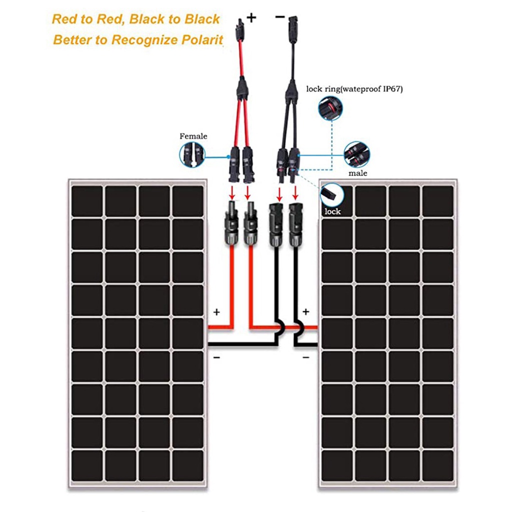 Details about   Renogy Male/Female Connector PV MMF+FFM Pair Branch Black 