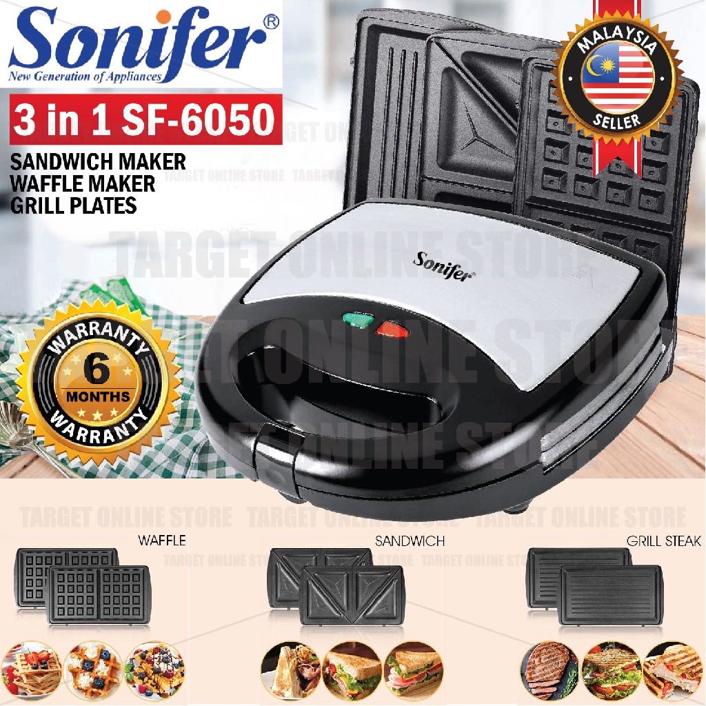 SONIFER SF-6050 3in1 Multi Functional Detachable Plate Sandwich Waffle Maker Breakfast Machine