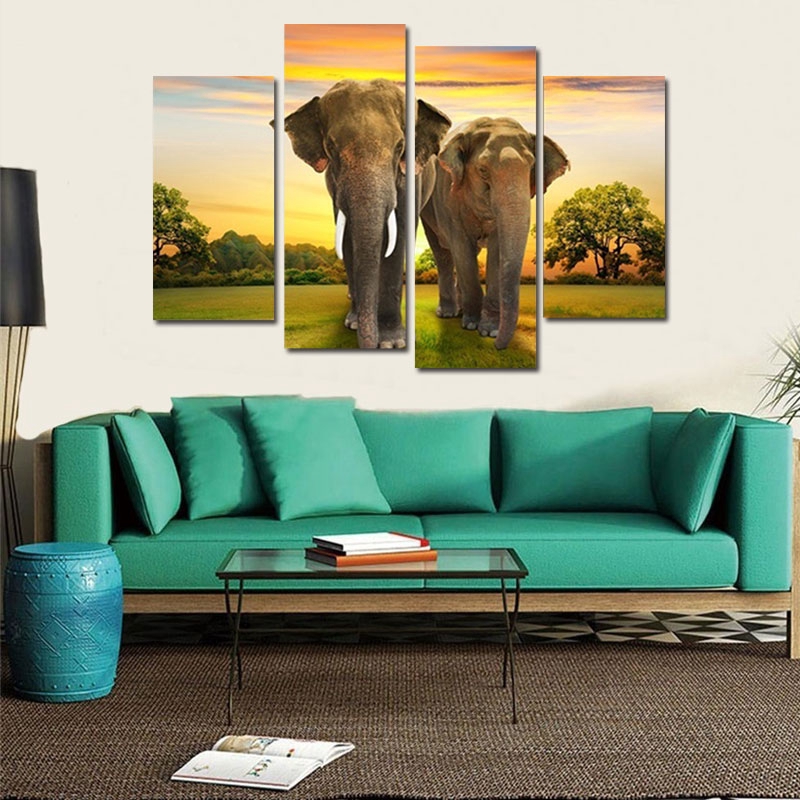 4pcs Elephant Modern Abstract Oil Painting Painting Home Decor