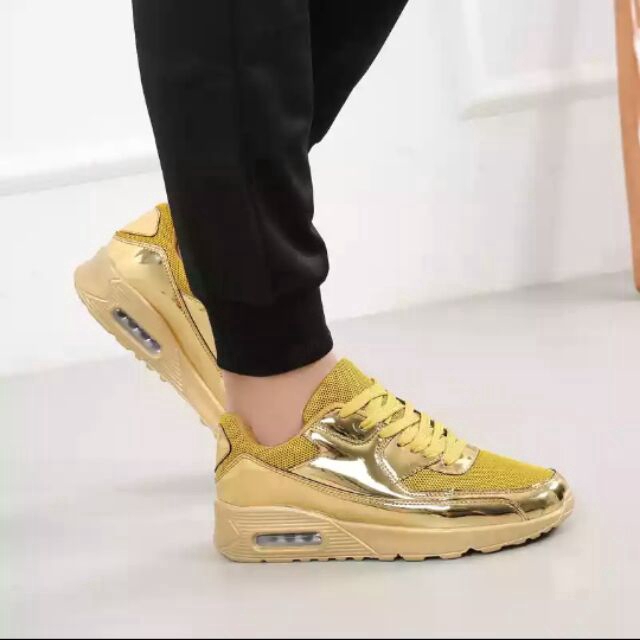 gold color sneakers