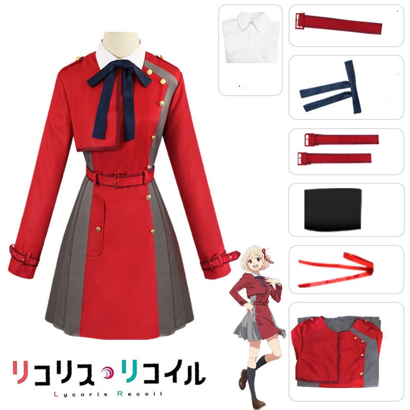 Anime Lycoris Recoil Inoue Takina Cosplay Nishikigi Chisato Red Uniform