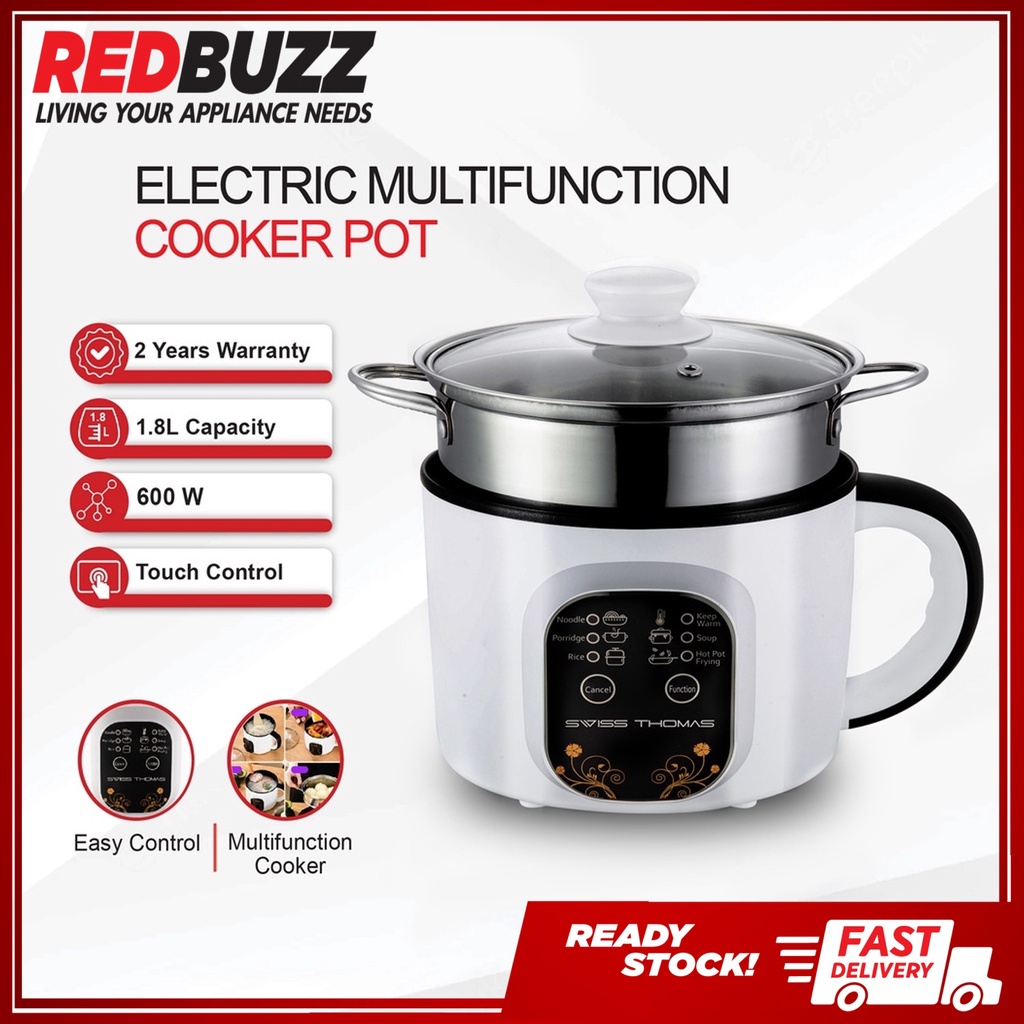 REDBUZZ 6 Program Cooking Pot Electric Multifunction Non Stick Rice Cooker Pot with Stainless Steel Steam Tray