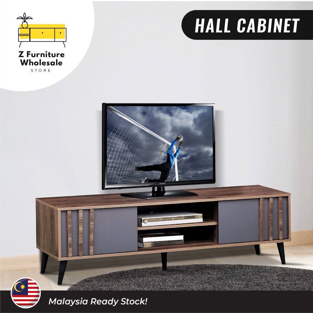5FT TV Cabinet Vintage Style with Multiple Compartment - Walnut Grey or White Grey / Kabinet TV 5 kaki