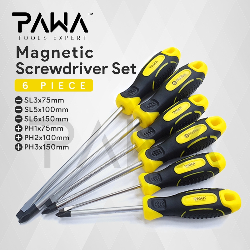 PAWA 6pcs Screwdriver Set, Soft Grip 3 Phillips and 3 Flat