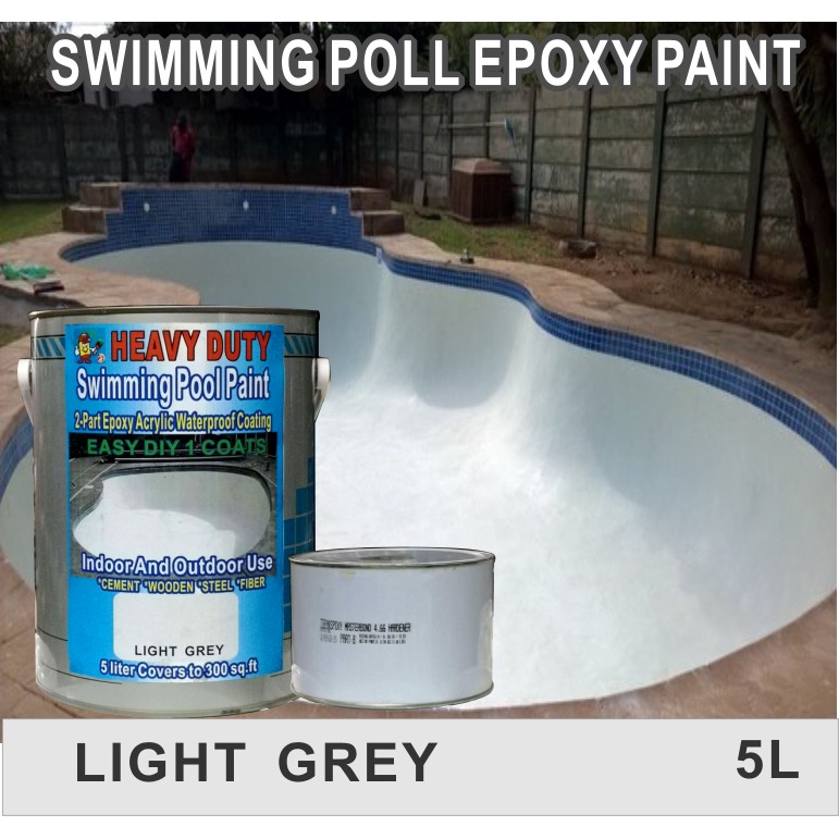 LIGHT GREY • Swimming Pool Epoxy Paint • 5L • Heavy Duty • 2Part Epoxy