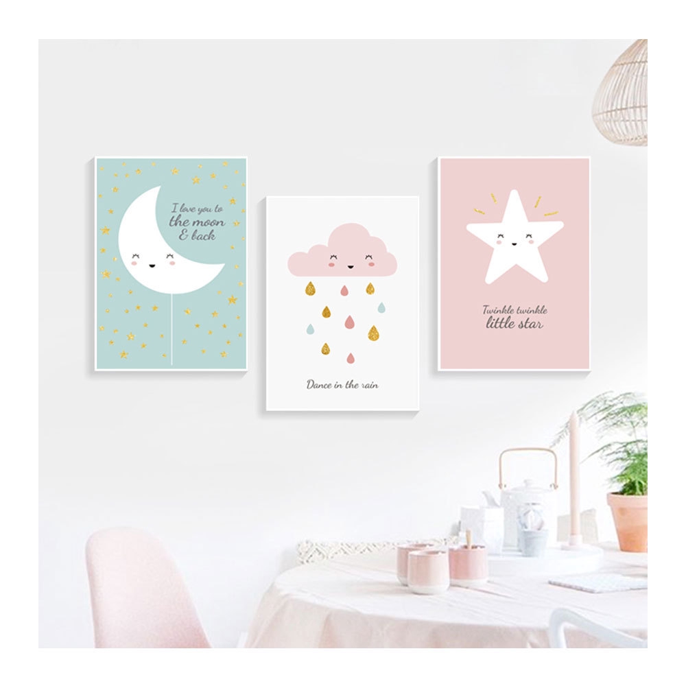 Cute Cartoon Moon Star Flaky Clouds Canvas Painting Posters Prints Decor Picture Baby Bedroom Nursery Wall Decoration