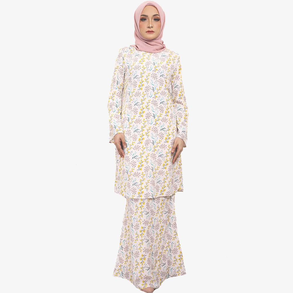 Era Maya Cream White Delicate Flower Floral Prints Baju Kurung Moden ...