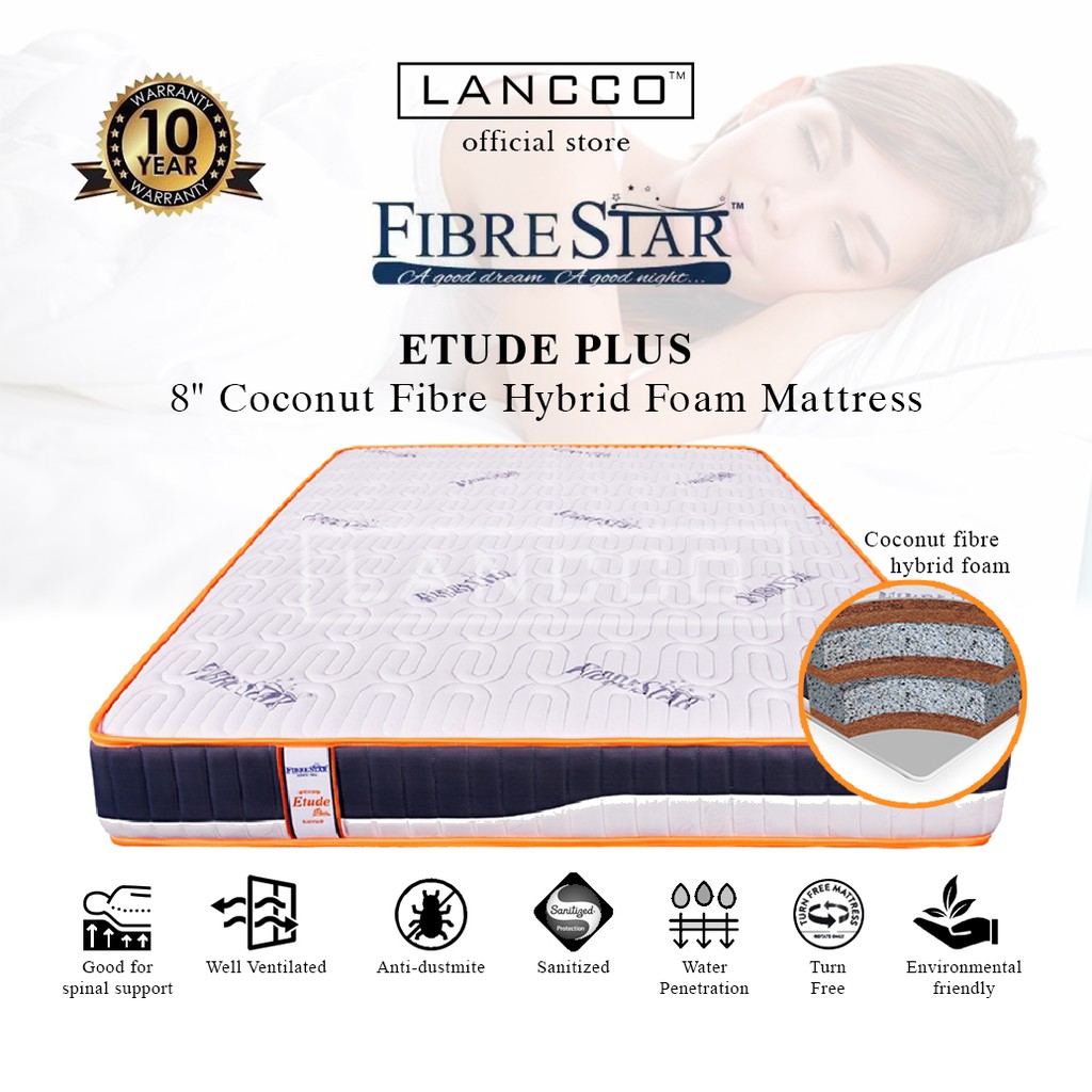 LANCCO: [Ready Stock] Fibre Star Etude Plus Coconut Fibre Hybrid Foam Mattress (8") Value buy good for back support