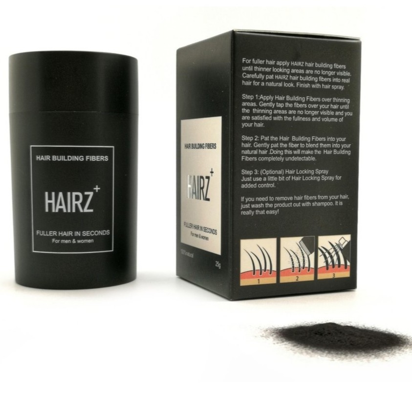 HAIRZ Hair Building Fibers Hair Fiber Powder 25g 100% Natural Black / Dark  Brown Color New Hair Loss Treatment Care | Shopee Malaysia