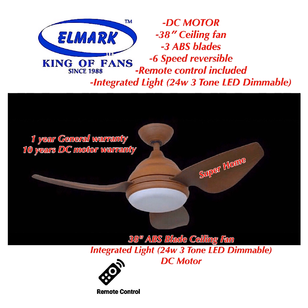 Elmark Mini Star 38 inch Remote Control DC Motor 3 Blade Ceiling Fan