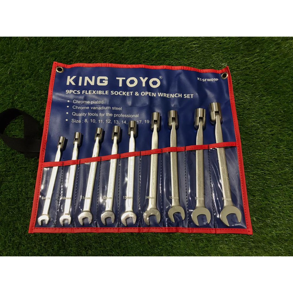 KINGTOYO/KING TOYO 9PCS 8MM-19MM FLEXIBLE SOCKET & OPEN WRENCH SET (KT-SFW09P)