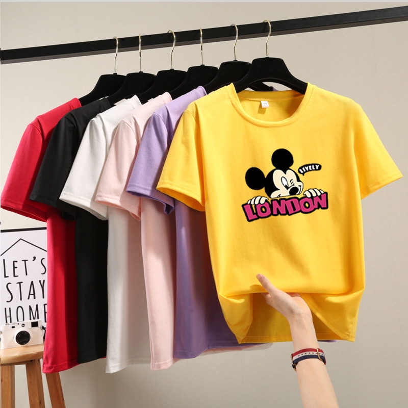 Women T Shirt Plus Size "Mickey-Mouse" Print Multiolor Summer Short-sleeved Basic Tee Korean Fashion Couple Clothes Group Event Clothing Baju Budak Perempuan for Both Men and Women Audlt and Kids