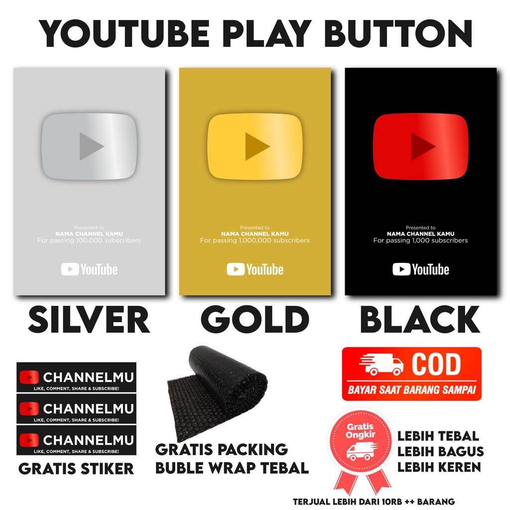 Youtube Play Button Gold Silver Black Free Stickers Youtube Play Button Gold Silver Black Free Stiker Shopee Malaysia