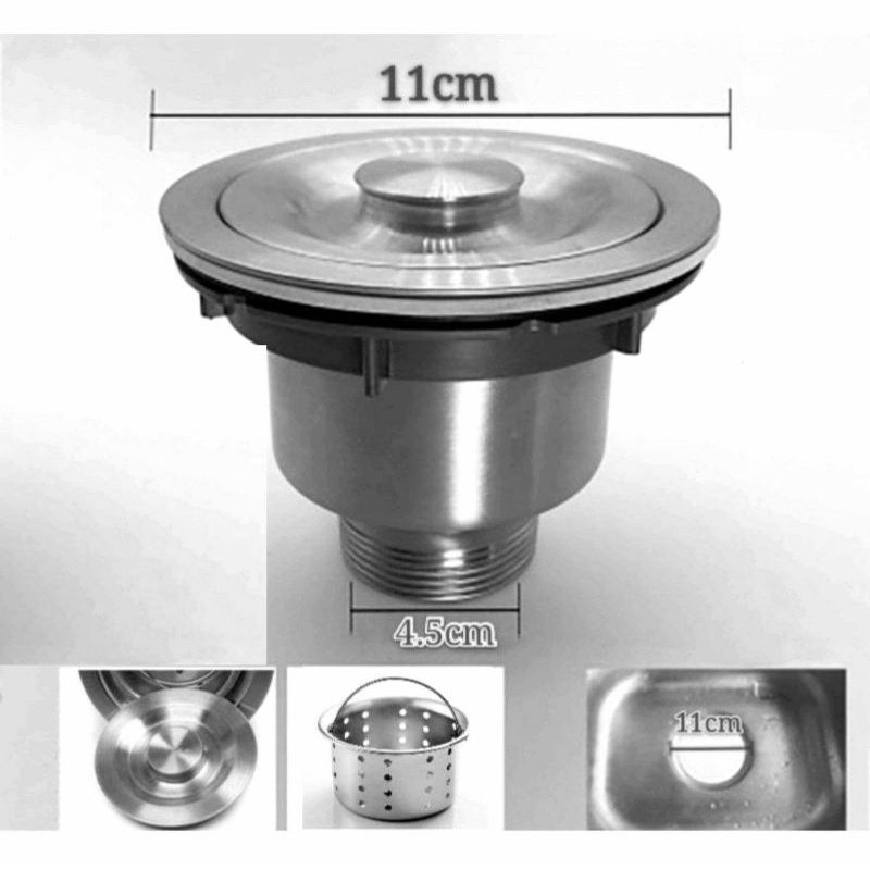 110mm SUS304Stainless Steel Kitchen Sink waste c/w Drainer Kitchen