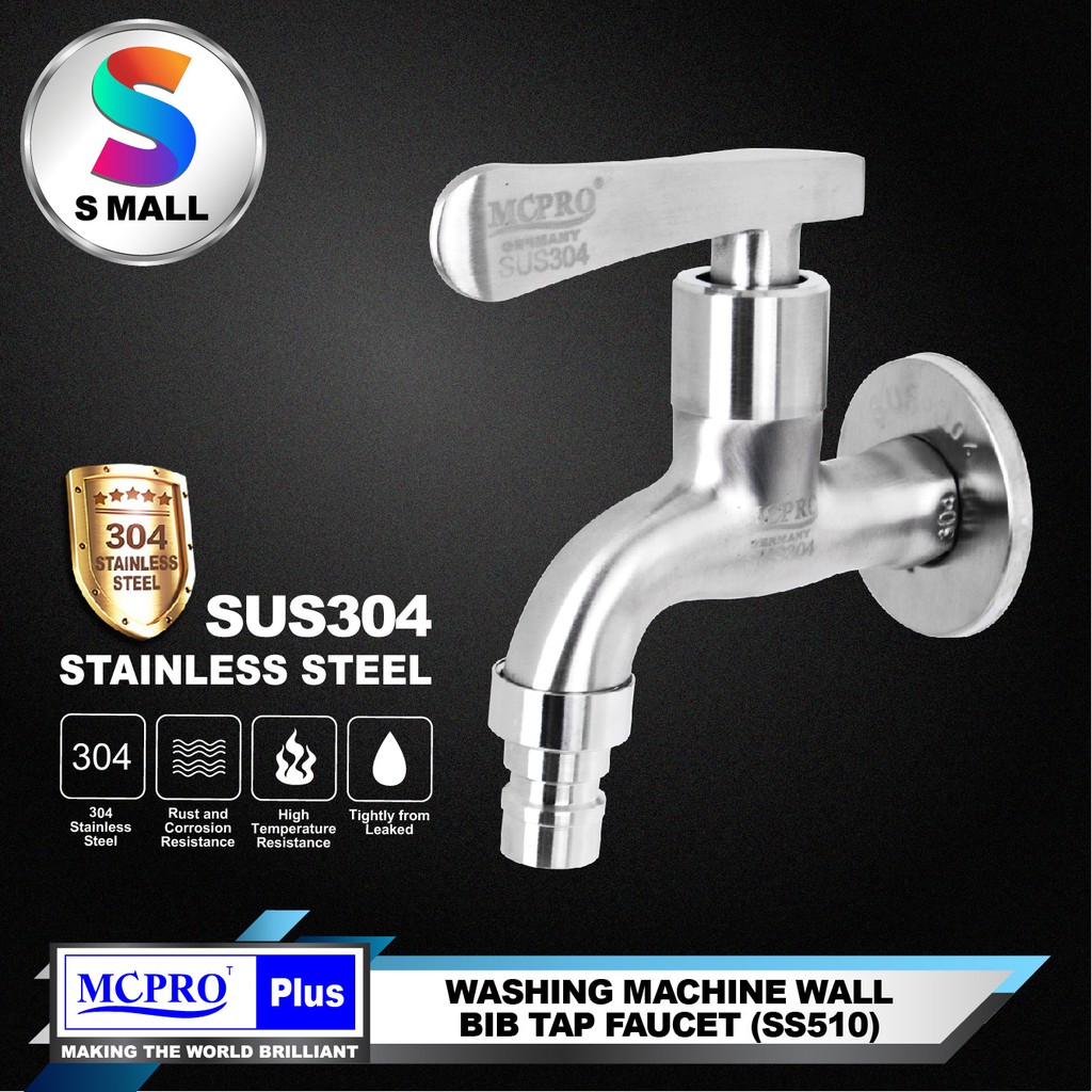 MCPRO Stainless Steel SUS304 Bathroom Faucet Washing Machine Wall Bib