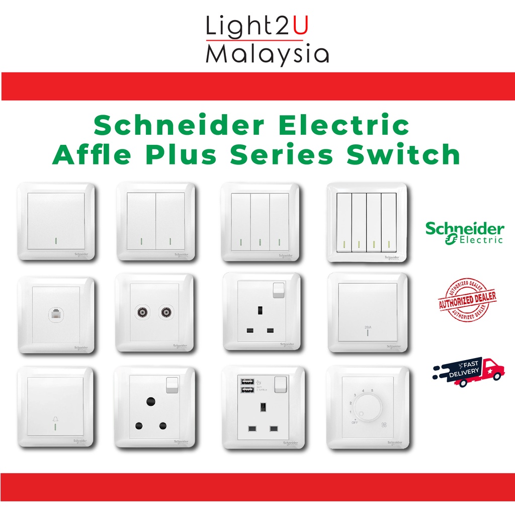 Schneider Electric Affle Plus Series Switch Fluorescent Locator White||Switches Socket - Suis Rumah