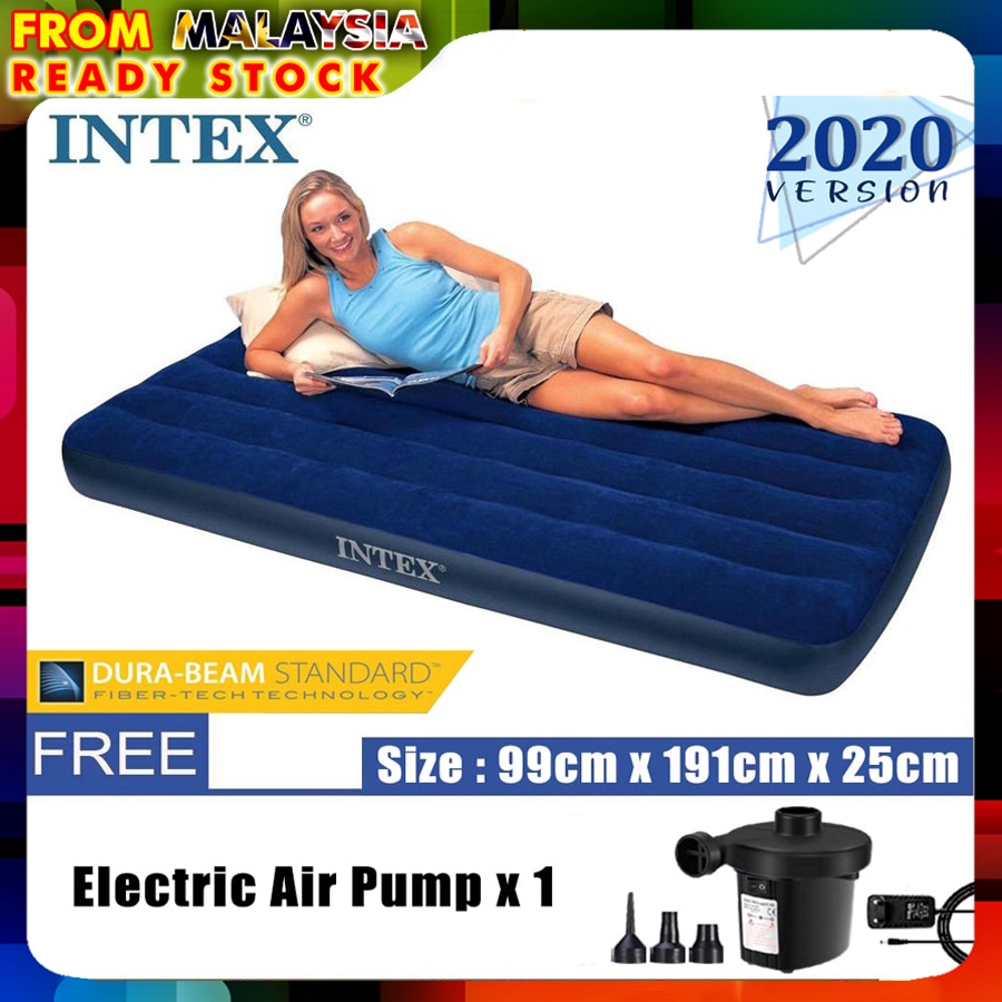 Intex Inflatable Flocked Air Bed / Air Mattress Single, Twin, Queen