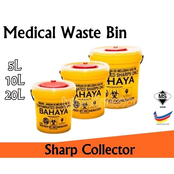 2.5L / 5L / 10L / 20L Biohazard Medical Waste Bin / Sharp Bin Needle Container / Clinical Dusbin / Tong Sampah Jarum