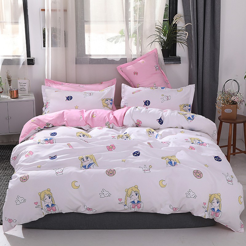 White Carton Hero Sailor Moon 4ps Bedsheet Set Shopee Malaysia