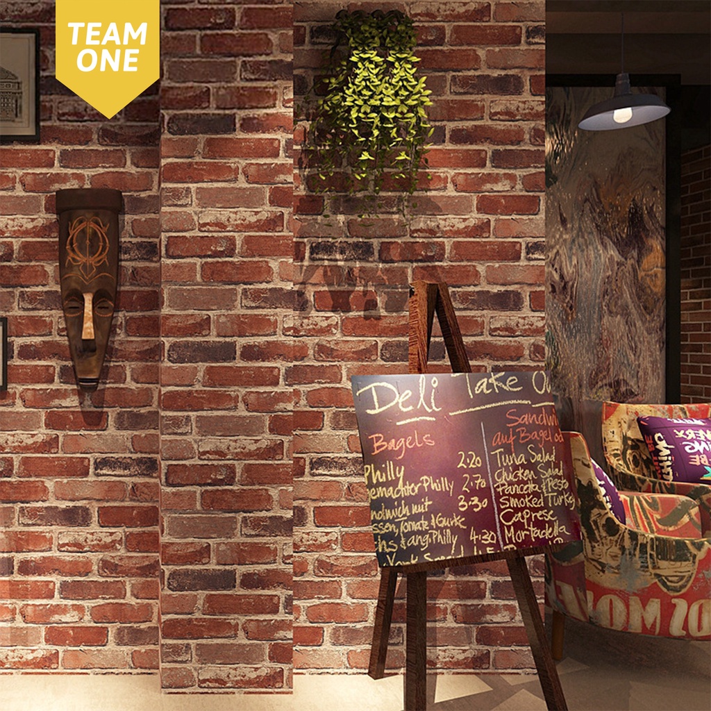 Thickened 3D Wallpaper Retro Nostalgia Imitation Brick Wallpaper Cafe  Restaurant Culture Stone Red Brick Wallpape/墙纸 | Shopee Malaysia