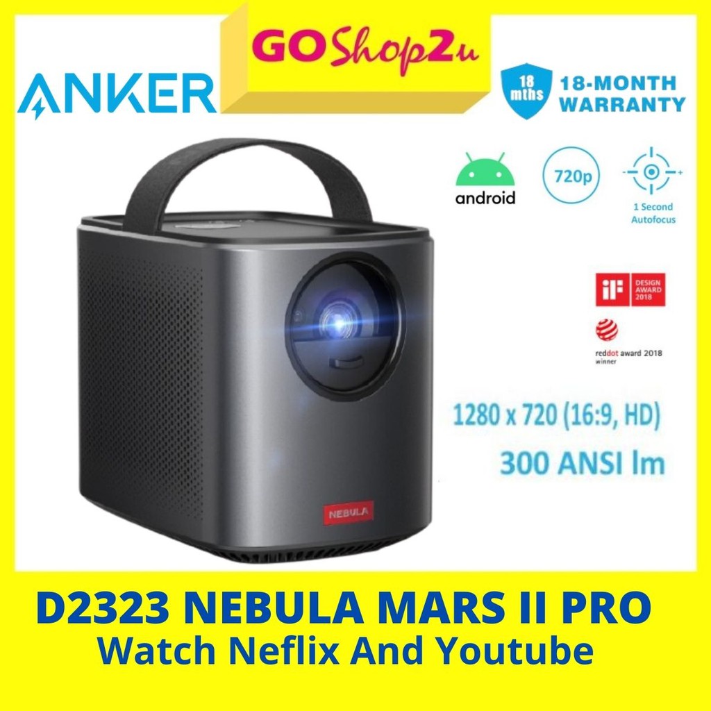 Anker D2323 Nebula Mars II Pro 500 ANSI Lumen Portable Projector, Black