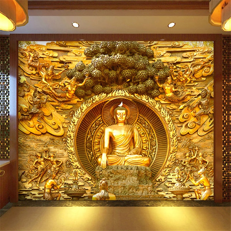 Golden Buddha Buddhist Temple Mural Custom Large Living Room Screen  Background Wall 3d Wallpaper Stereo Wallpaper | Shopee Malaysia