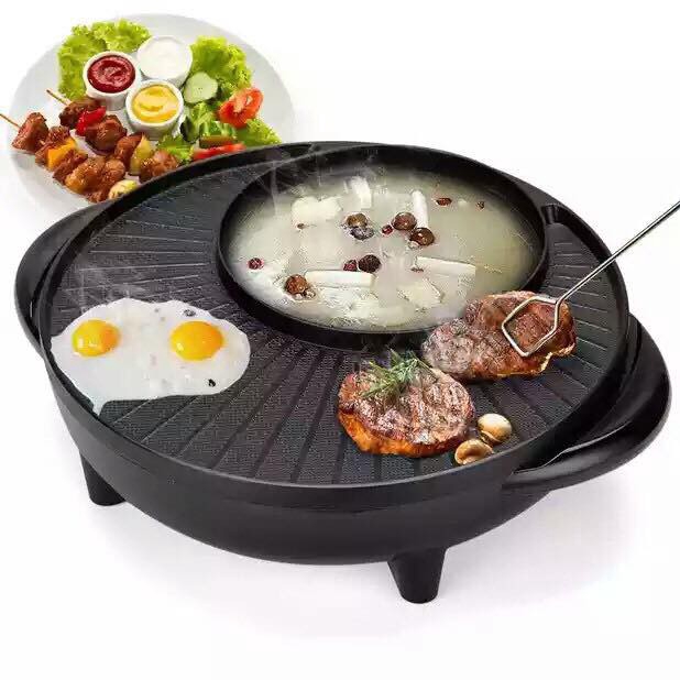 2in1 BBQ Grill & Steamboat Hot Pot Shabu Roast Fry Malaysia Plug Panggang Rebus Stimbot Korea