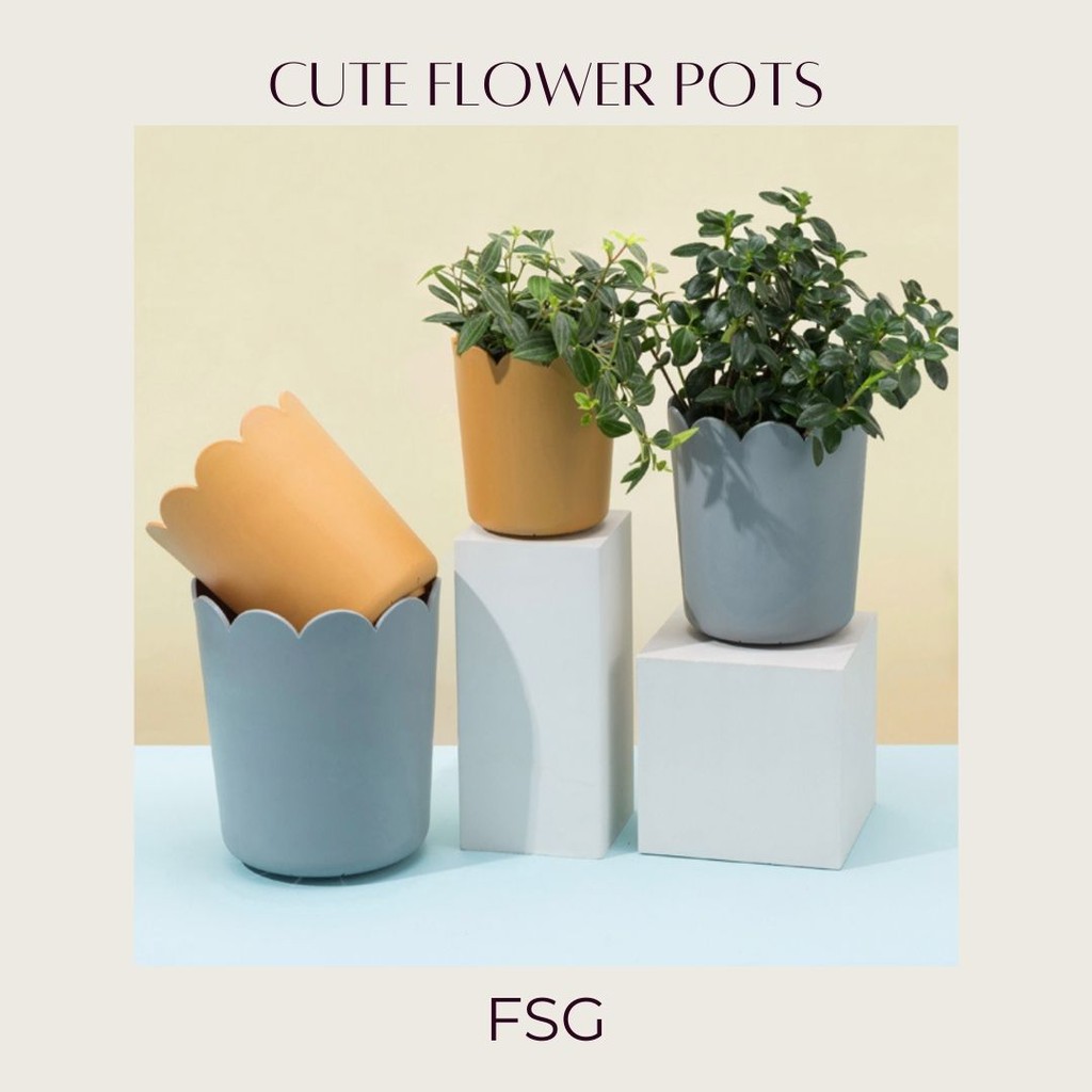 FREE GIFTFSG Flower Pot Thickened Plastic Orange Grey Wavy Cloud Shape Pot With Tray Cute Flower Pot | 北欧风可爱花盆