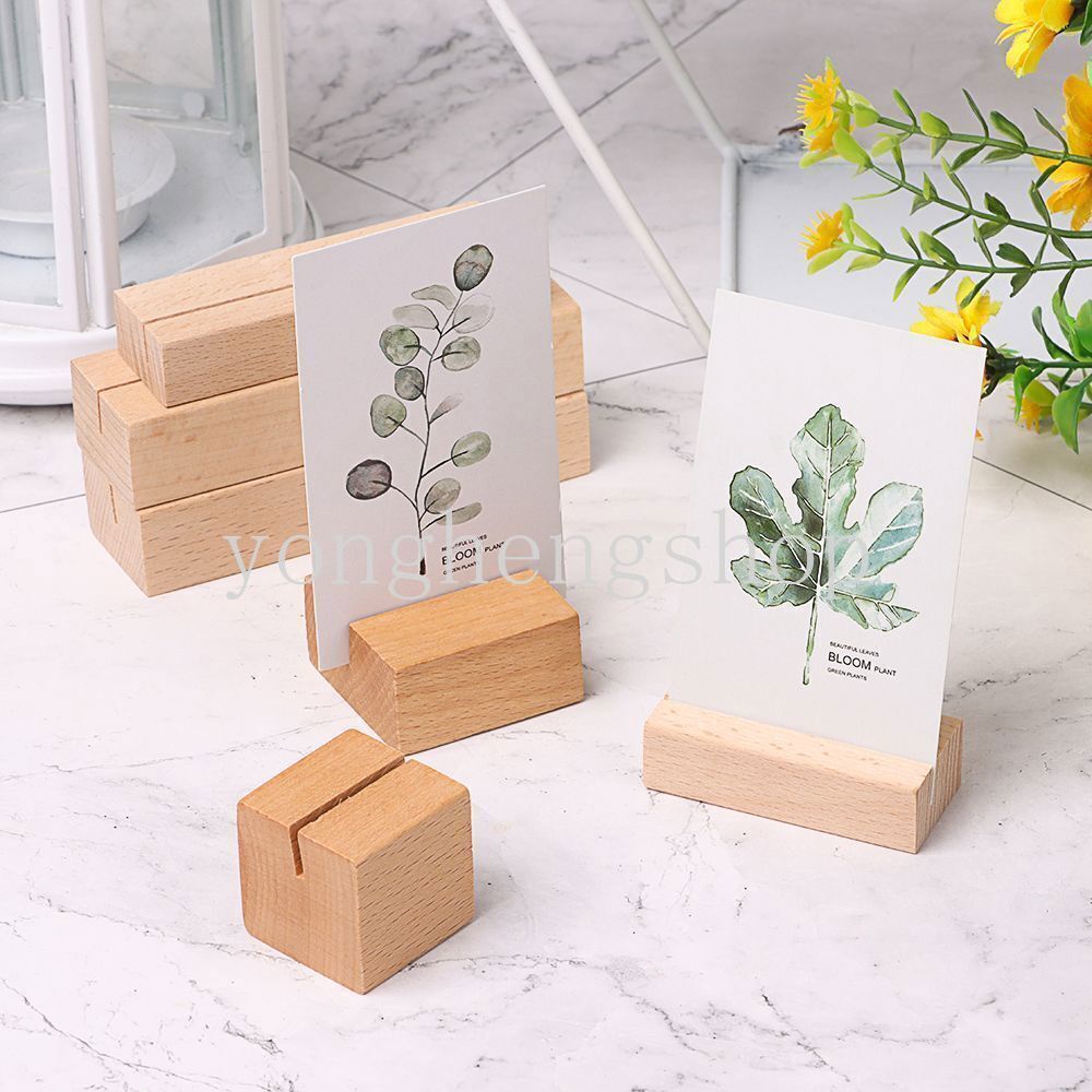 Wooden Business Card Holder Picture Photo Stand Memo Clip Wedding Party Table Number Name Sign Base Desk Decor