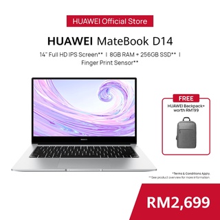 HUAWEI MateBook D14 Laptop | 8GB+256GB | Intel CoreTM i3-10110U Processor | FREE Backpack