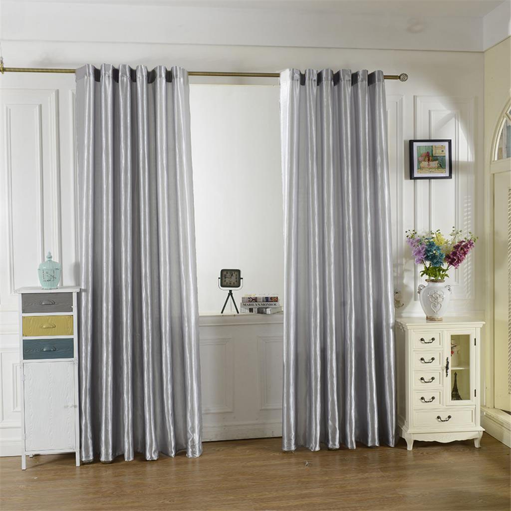 Rod Pocket Satin Window Curtains Blackout Shade Curtains 150x250cm