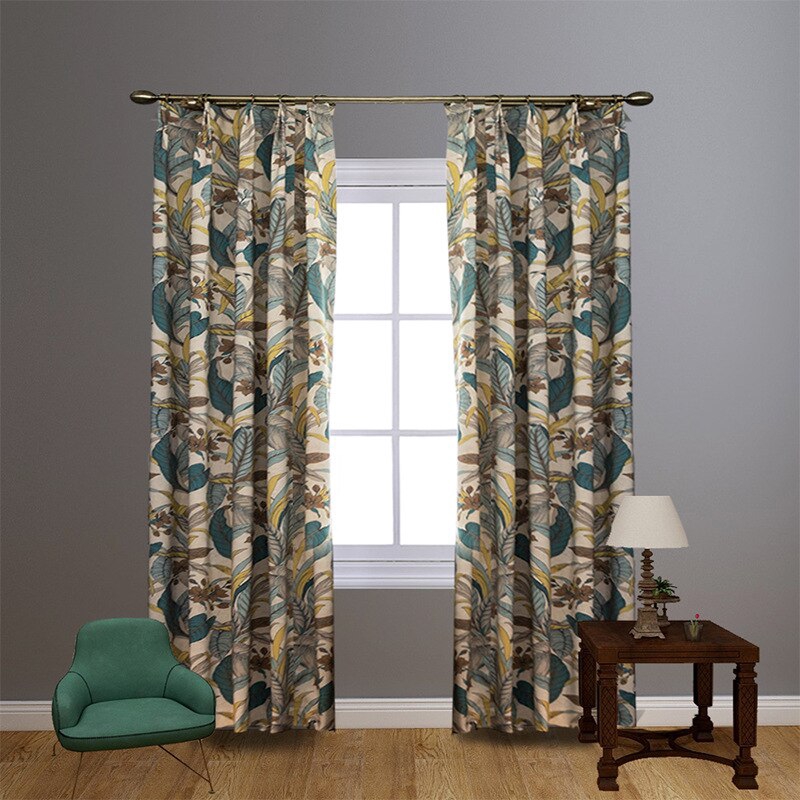 Langsir Short Nordic Thick Linen Floral Curtains Window Drapes For