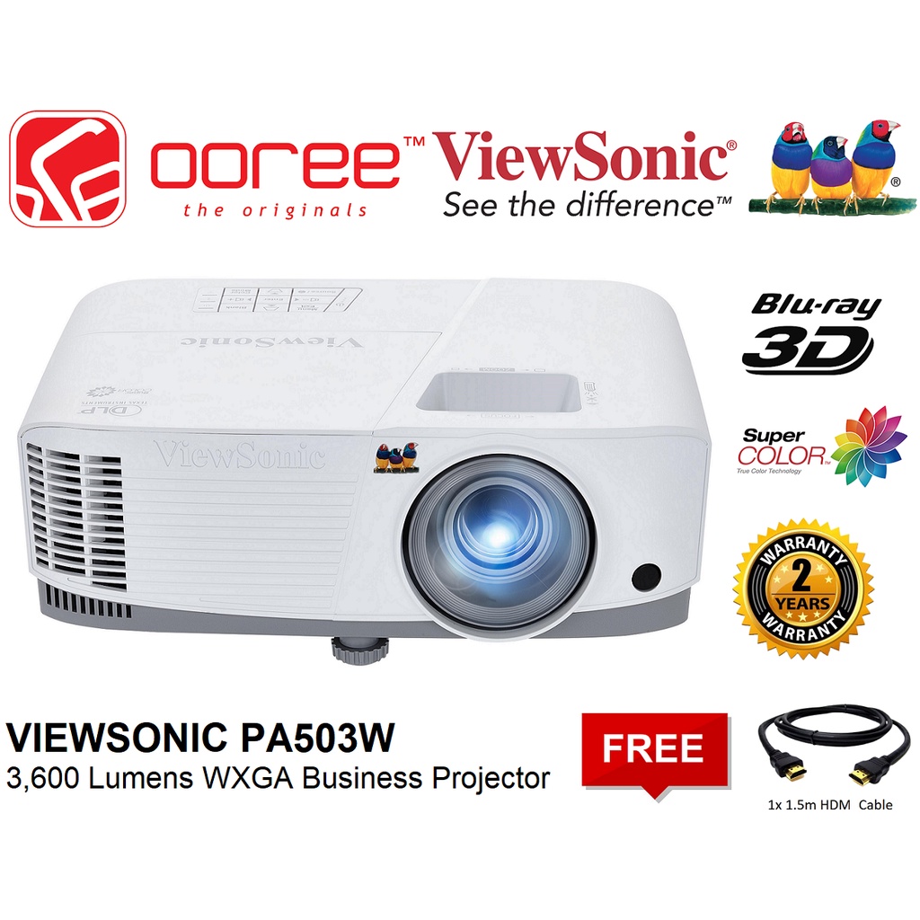 VIEWSONIC PA503W 3600 LUMENS SUPERCOLOR DLP PROJECTOR WXGA 1280x800 ...