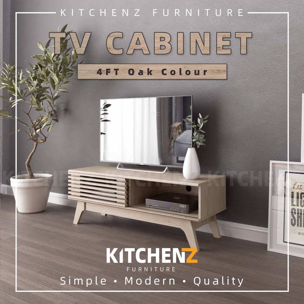 Kitchenz Aoki Series 4ft Tv Cabinet Modernist Design Solid Board Oka Tv Rack Console Wood Leg Hmz Fn Tc E2250 Oak Shopee Malaysia