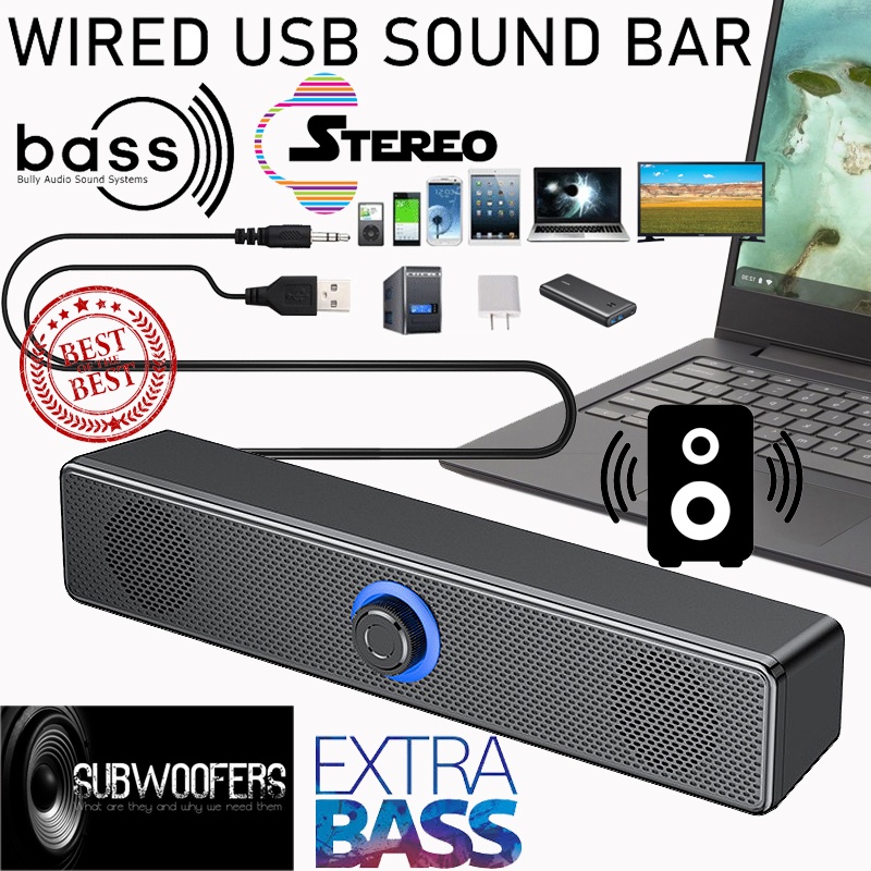 【Sound Bar】Wired/Wireless Bluetooth Soundbar 9D BASS Stereo Speaker Hifi Subwoofer Powerful Wired Soundbar Speaker 音箱 音响