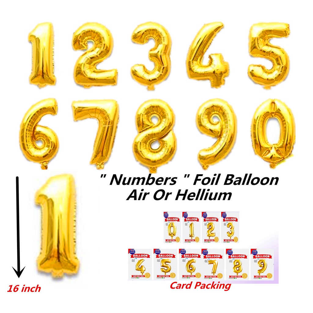 [ M'SIA STOCK ] Belon Nombor  Air Or Hellium Gold Colour "Number" Balloon+CardPacking