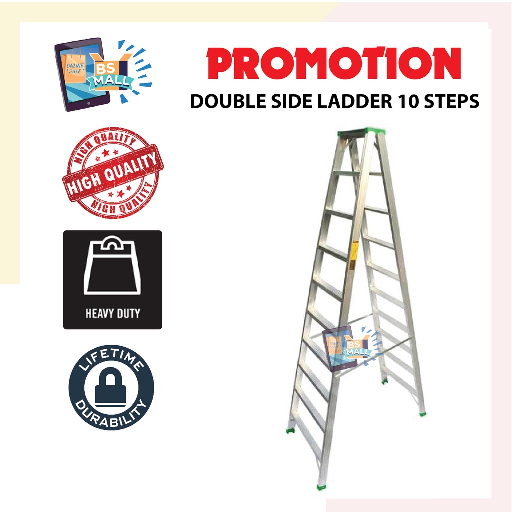 10 Step Double Ladder Aluminium Double Sided Ladder / Tangga 10 Step