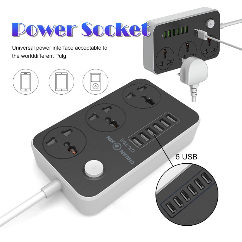 FREE GIFT Universal Trailing Extendion Power Strip Plug Holder Outlet Socket Multiple USB Ch
