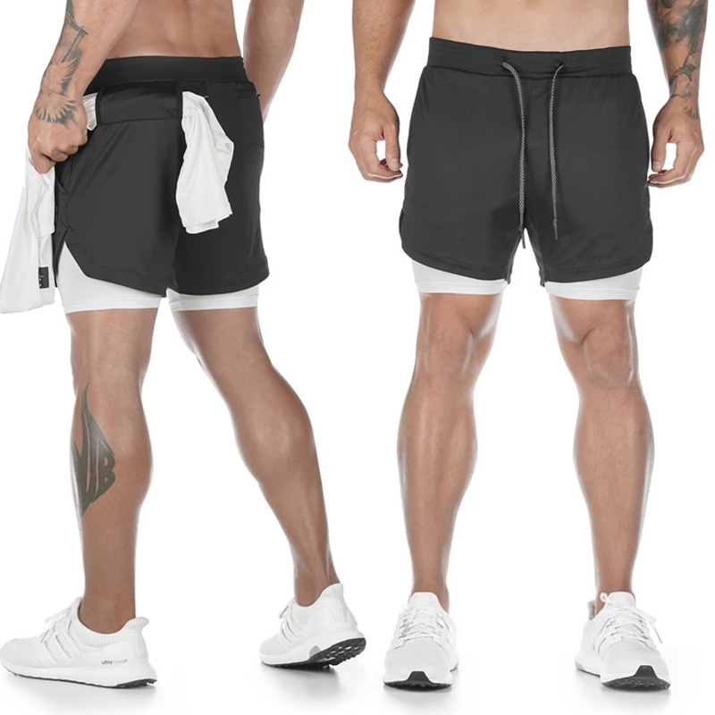 mens double layer running shorts