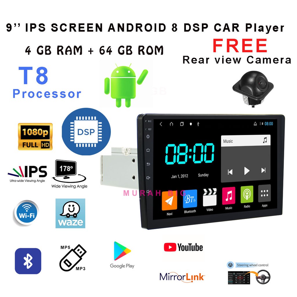 Ready Stock On Sales 4 Gb Ram 64gb Intel 8 Core Dsp Android Car Player 9 10 Inch Ips 2 5d Full Hd Screen Free Camera Shopee Malaysia