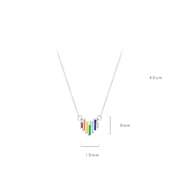 Collar de corazón arcoíris de plata S925 con cadena de clavícula sencilla coreana_voghion.com