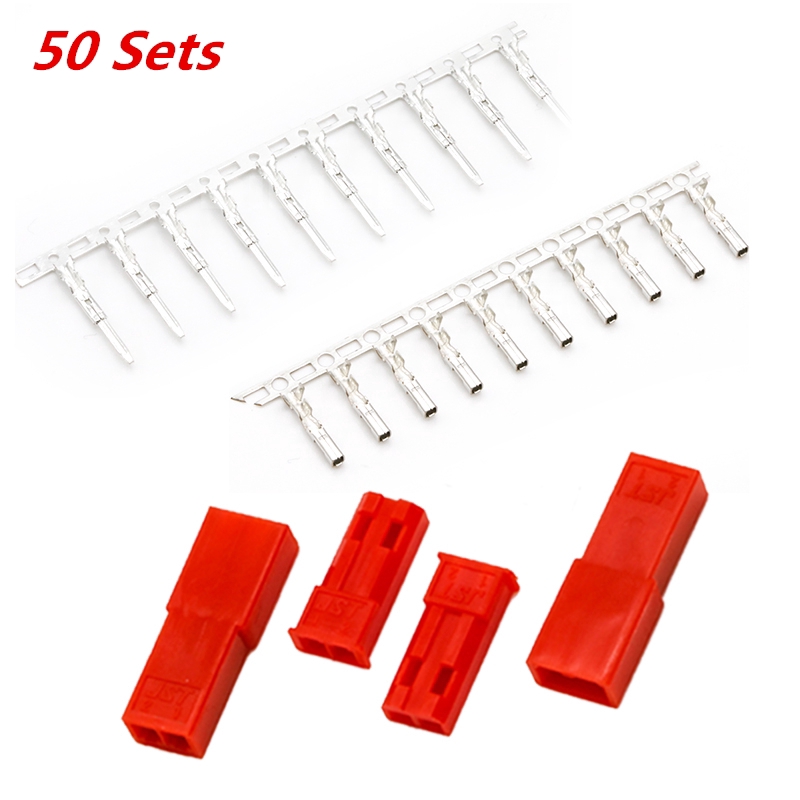 50 Set JST XH 2Pin rc Balance Charger red Color Female,Right Angle Connector,Crimp pin Contact 