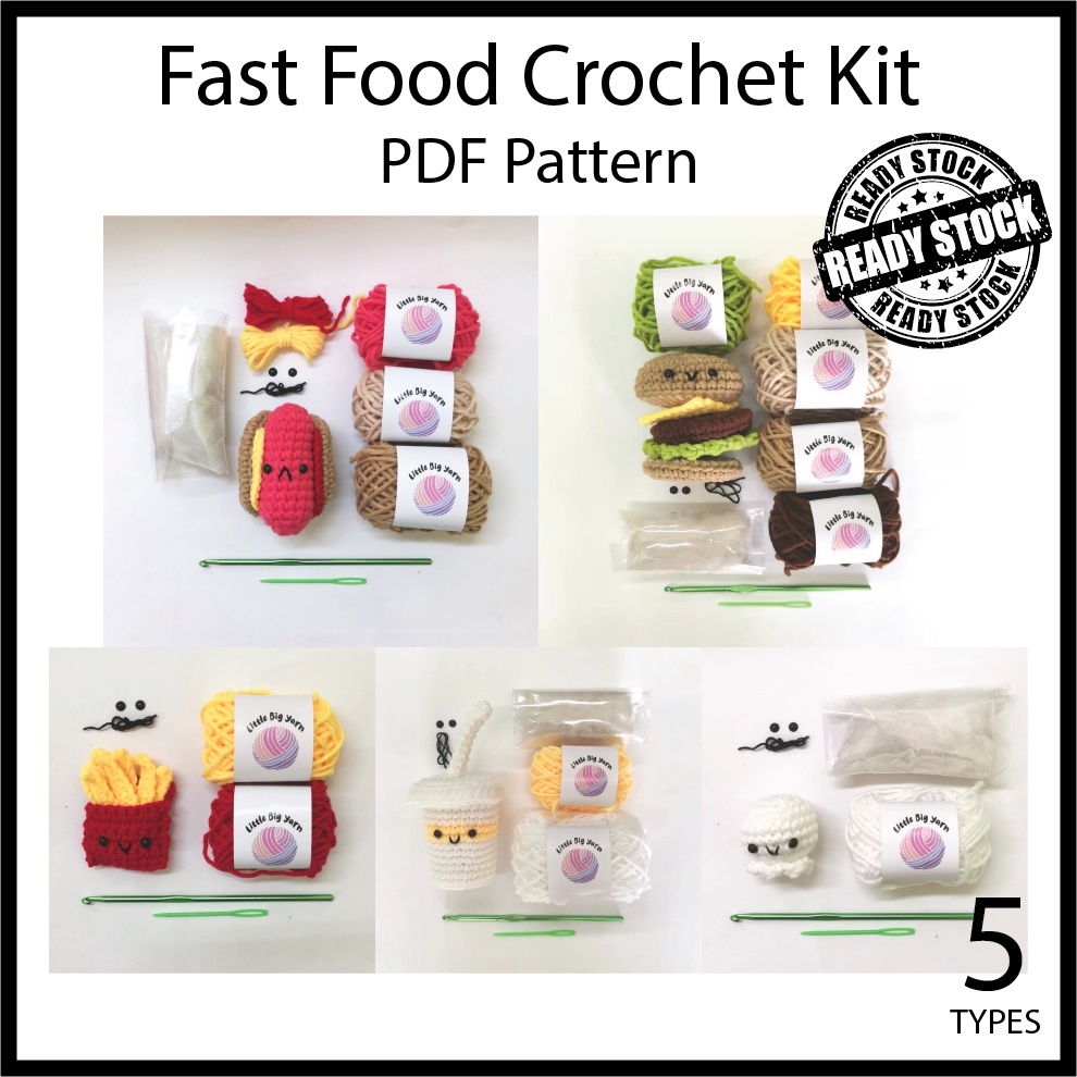 Crochet Amigurumi Fast Food Kit Hot Dog French Fries Popcorn Crochet ...