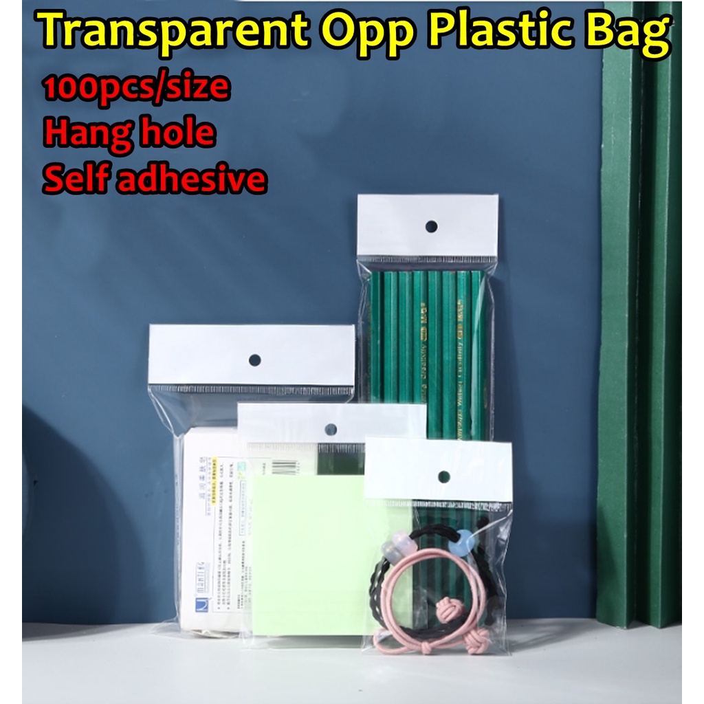 100pcs Hang Hole Transparent Selfadhesive Plastic Bag / Plastic Bag