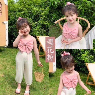 女童夏季蝴蝶结吊带新款韩版女宝宝时尚背心儿童无袖洋气甜心上衣