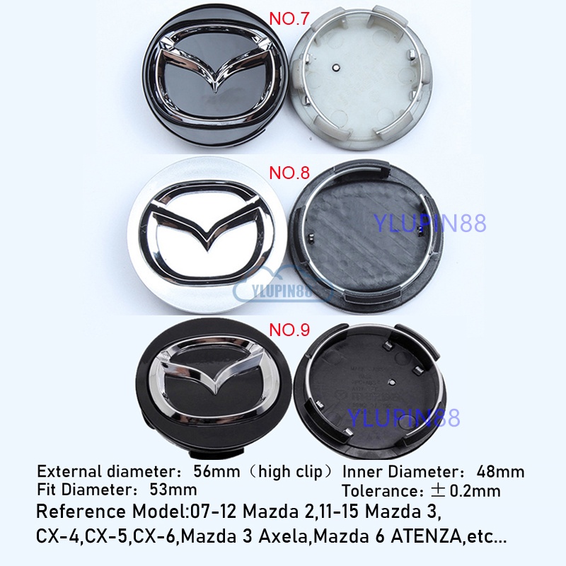 4 Pezzi Coprimozzo Centrale Ruota Adesivi Anti-Ruggine Per Copertine Con Stemmi Per Mazda 2 3 6 Atenza Axela Cx-5 Cx-7 Cx-8 56mm 