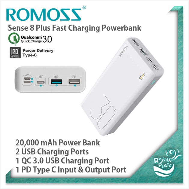 人気満点 ROMOSS 30000 mAh Power Bank Sense 8+%ECMO%18 W PD USB C Portable  Charger with 3 Outputs3 Inputs External Battery Pack携帯電話充電器iPhone 11% EC -  www.fsinox.com